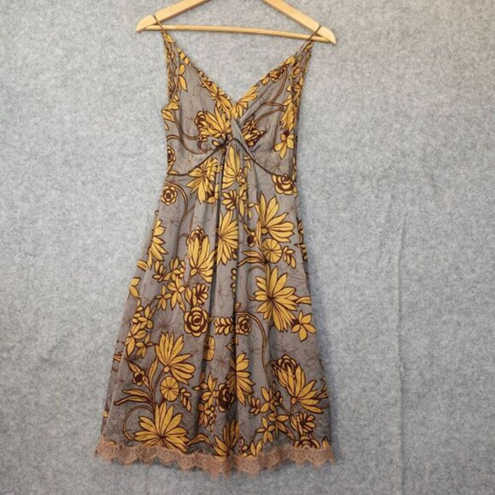 Y2K Fairycore Slip Silk Dress XS Yellow Coquette Floral Cocktail Boho HANII Y‎